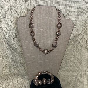 Silver-Toned Beaded Chunky Necklace Bracelet Set